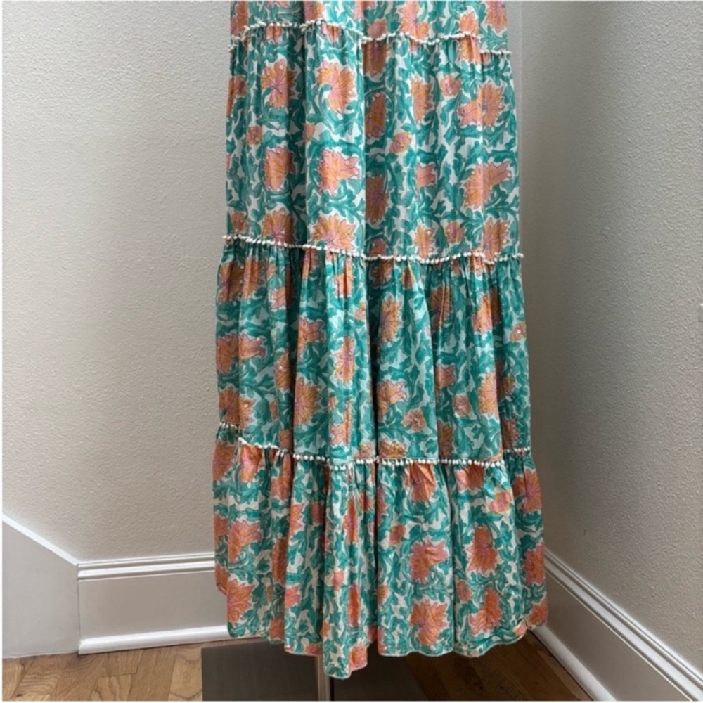 Miss June Boho Maxi Dress Floral Tiered Off Shoulder Teal Green Coral One Size - Picture 10 of 16